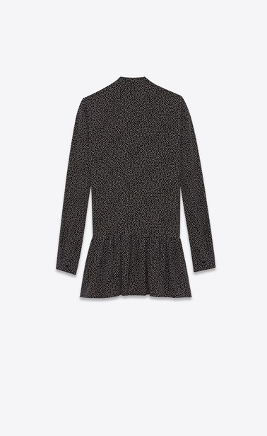 SAINT LAURENT Dresses Woman Mini lavallière dress in black crepe de chine with a snowflake print b_V4
